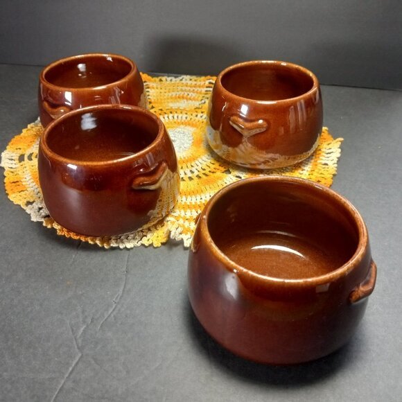 Westbend Bean Bowl Set Of 4 Brown Vintage Stoneware Oven Proof Mid Century 1960s - Picture 8 of 9